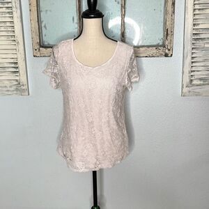 Leo & Nicole Women's Blouse Short Sleeve Lace Top White Size Extra Large